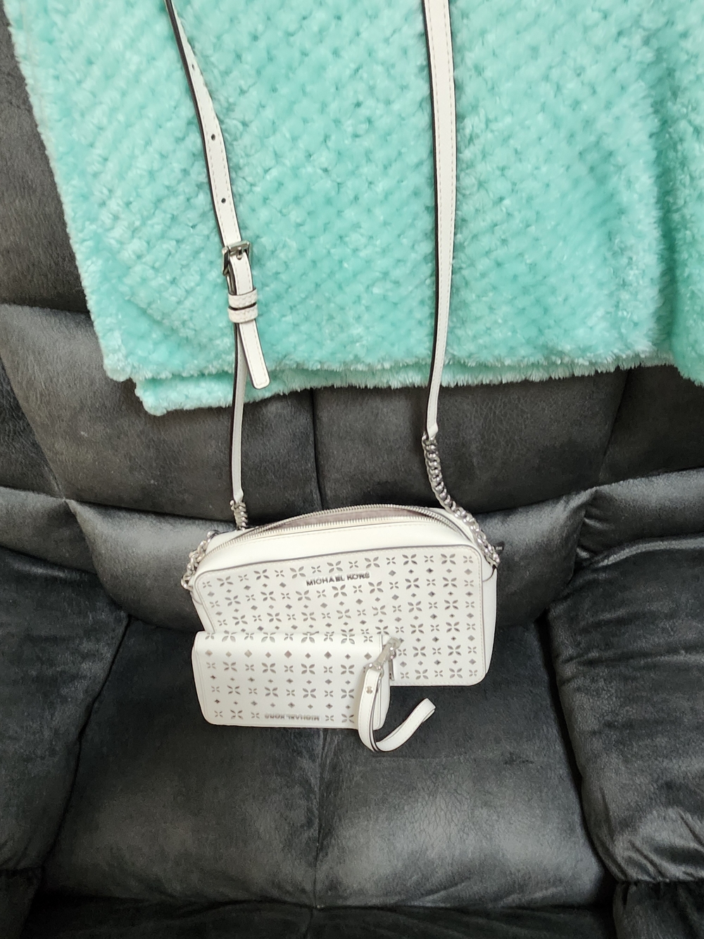 Michael Kors White Perforated Leather Crossbody with Matching Wallet